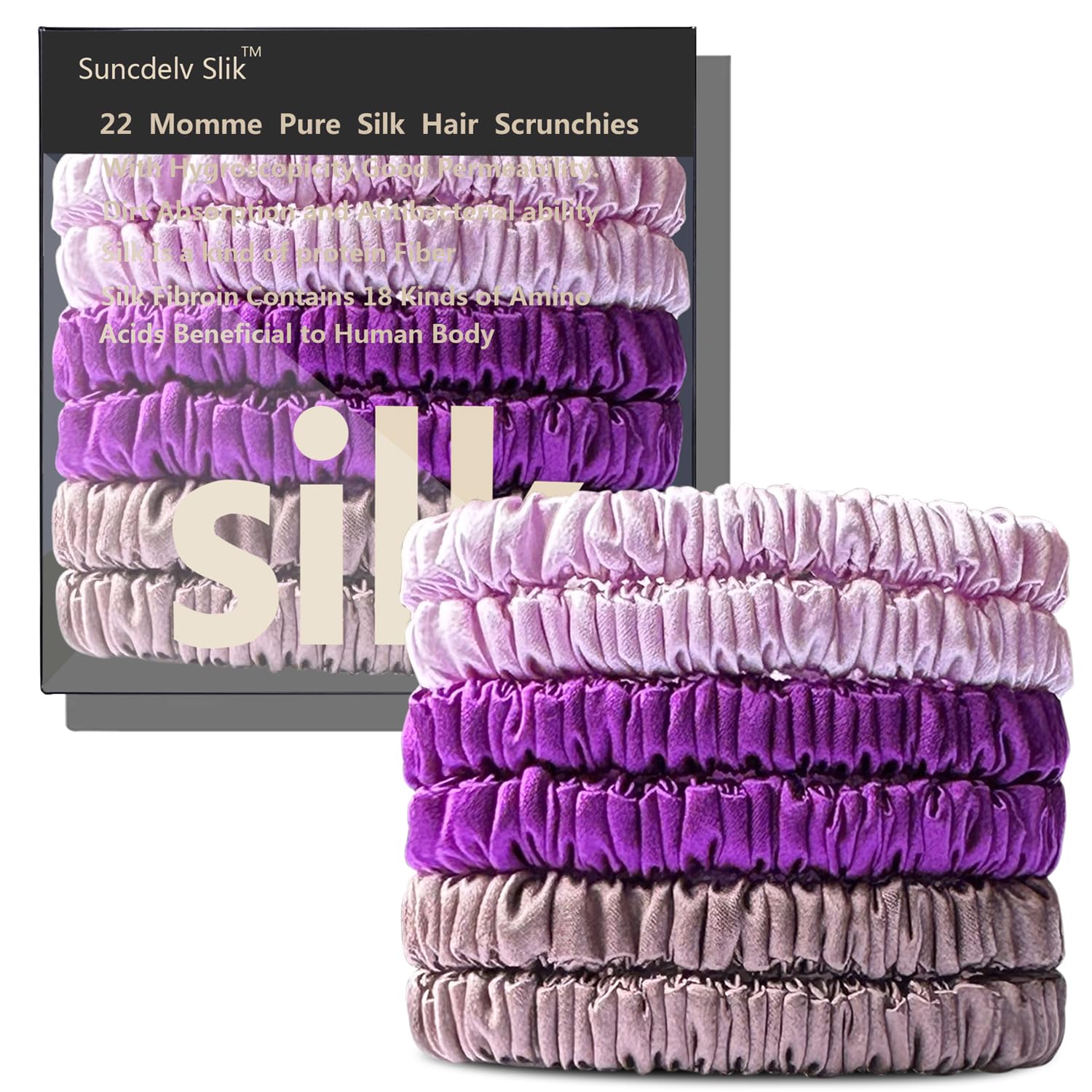 Silk Hair Towel, Friction-Resistant, Amino Acid-Rich, Durable, Breathable (6PCS(Bean Paste, Rose Gold, Rice White))